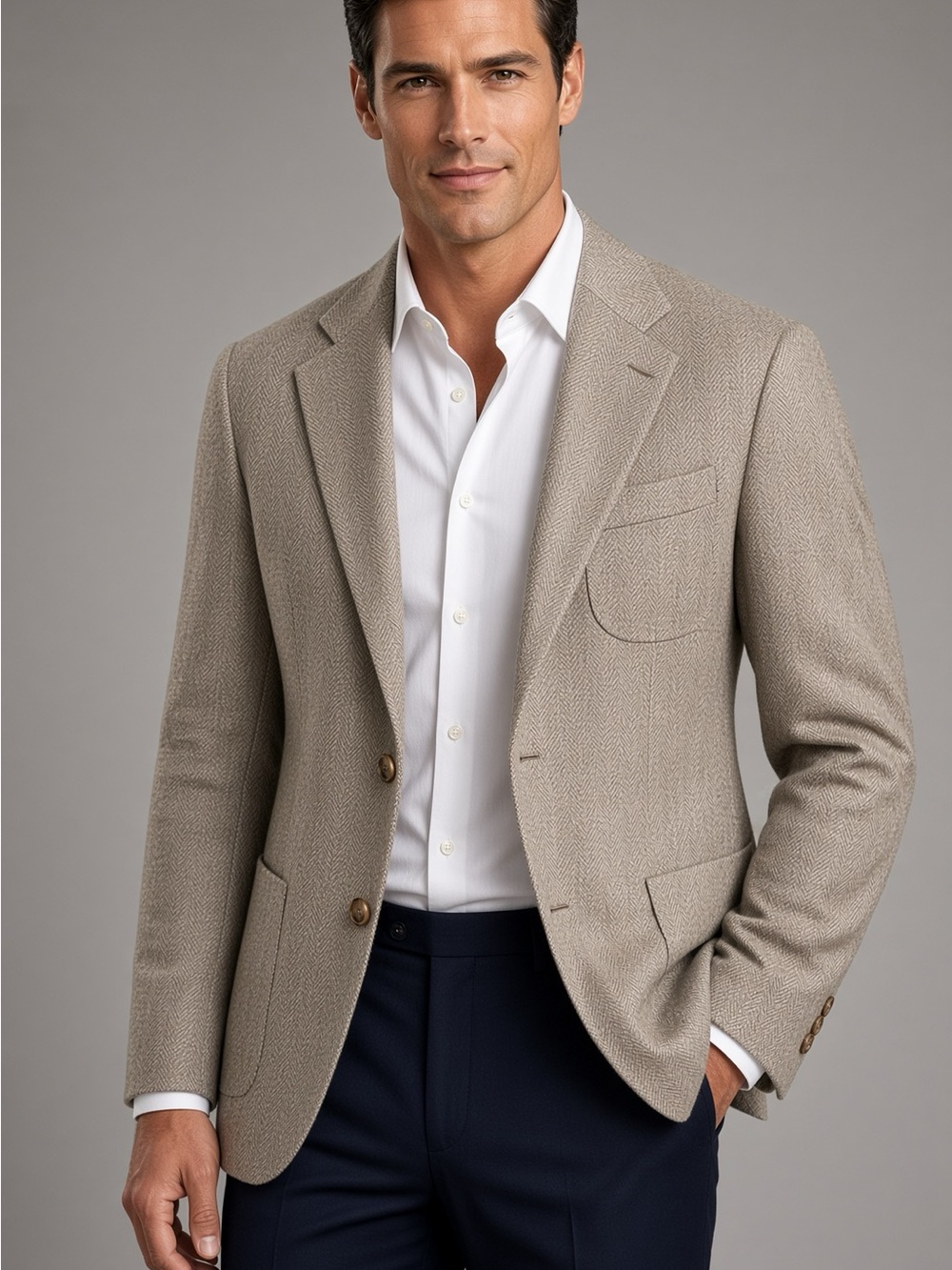 Suitsupply Beige Herringbone Sport Coat US 44